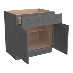 RTA Solid Wood Shaker Base Cabinet With 2 Doors, 2 Drawers and 1 Shelf Pebble Gray for Kitchen, Bathroom & Laundry Storage