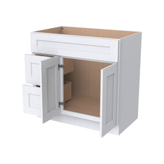 RTA Shaker Solid Wood Vanity Single Sink Base Cabinet White for Bathroom Storage, 2 Left Drawers, 1 False Drawer Front