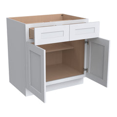 RTA Belmont White Base Cabinet With 2 Doors, 2 Drawers and 1 Shelf for Kitchen, Bathroom & Laundry Storage