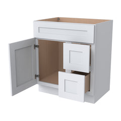 Belmont White RTA Vanity Single Sink Base Cabinet for Bathroom Storage, 2 Right Drawers, 1 False Drawer Front