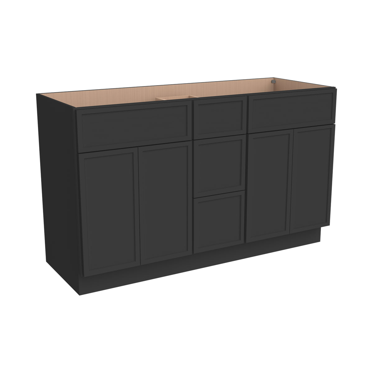 RTA Newtown Solid Wood Vanity Double Sink Bases With Central Drawers Charcoal Black  for Bathroom Storage