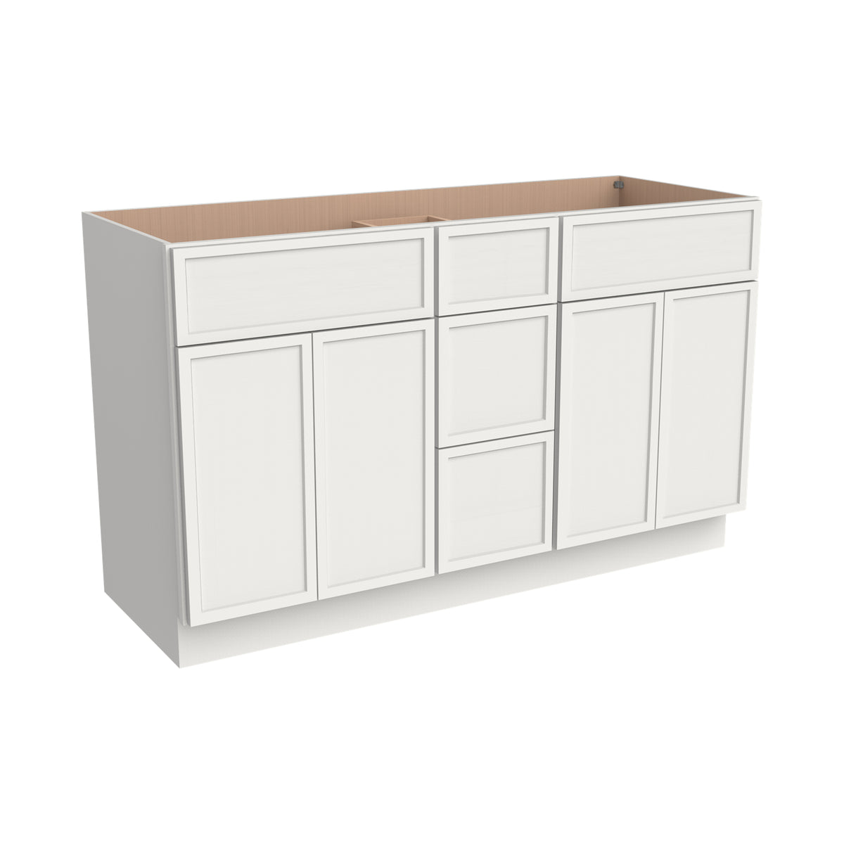 RTA Newtown Solid Wood Vanity Double Sink Bases With Central Drawers  Origami White for Bathroom Storage