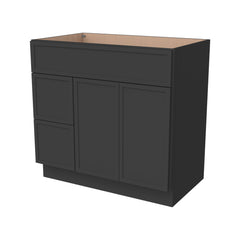 RTA Newtown Solid Wood Vanity Single Sink Base Cabinet Charcoal Black for Bathroom Storage, 2 Left Drawers, 1 False Drawer Front