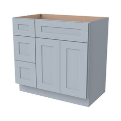 RTA Shaker Gray Solid Wood Vanity Single Sink Base Cabinet for Bathroom Storage, 3 Left Drawers, 1 False Drawer Front