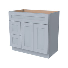 RTA Shaker Solid Wood Vanity Single Sink Base Cabinet Gray for Bathroom Storage, 2 Left Drawers, 1 False Drawer Front