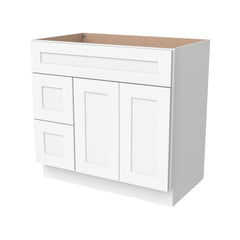 RTA Shaker Solid Wood Vanity Single Sink Base Cabinet Origami White for Bathroom Storage, 2 Left Drawers, 1 False Drawer Front