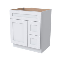 Belmont White RTA Vanity Single Sink Base Cabinet for Bathroom Storage, 2 Right Drawers, 1 False Drawer Front