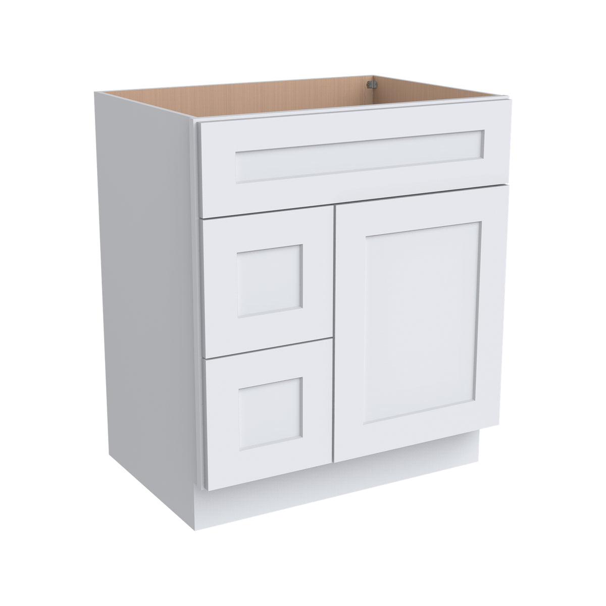 Belmont White RTA Vanity Single Sink Base Cabinet for Bathroom Storage, 2 Left Drawers, 1 False Drawer Front