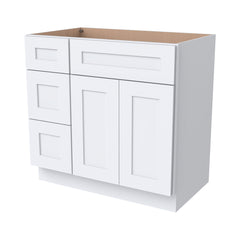 Shaker White RTA Solid Wood Vanity Single Sink Base Cabinet for Bathroom Storage, 3 Left Drawers, 1 False Drawer Front