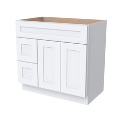 RTA Shaker Solid Wood Vanity Single Sink Base Cabinet White for Bathroom Storage, 2 Left Drawers, 1 False Drawer Front