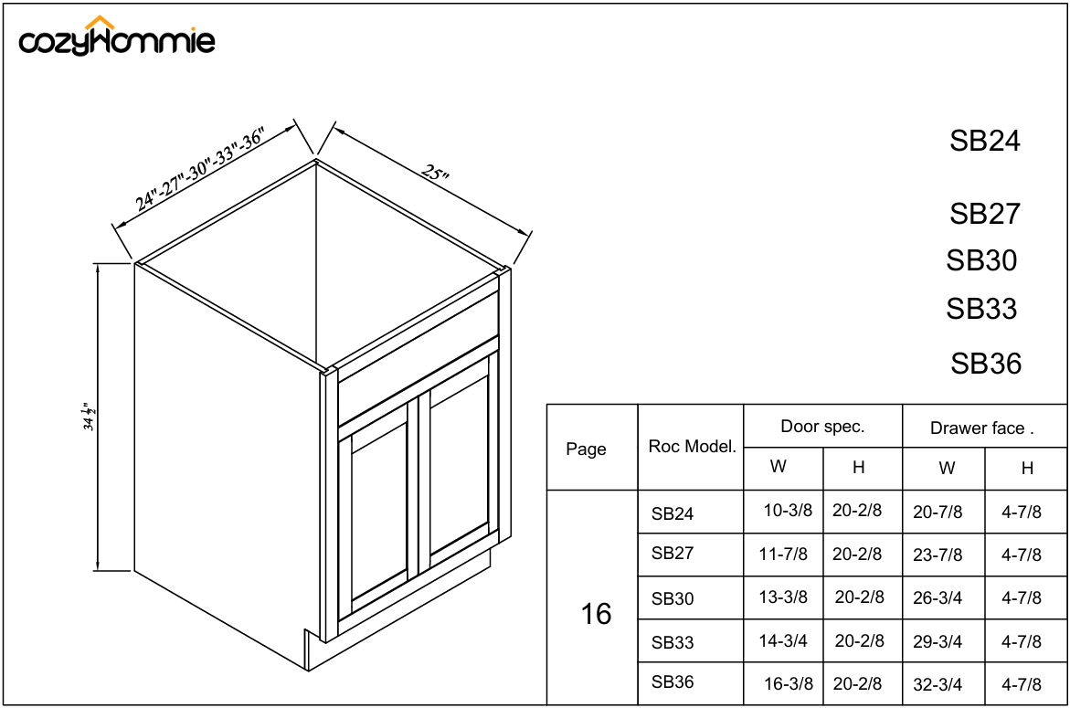 [SB24-SB36] Inset Series Double Door Single Drawer Face Sink Bases-Truffle Brown