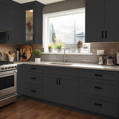 RTA Solid Wood Shaker Sink Base Cabinet Charcoal Black for Kitchen Bathroom Storage with 2 Doors and 1 False Drawer Front