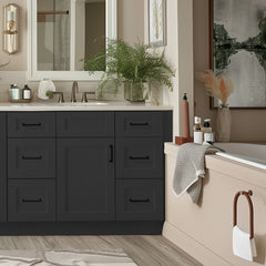 RTA Shaker Solid Wood Vanity Single Sink Base Cabinet With 6 Drawers Charcoal Black for Bathroom Storage