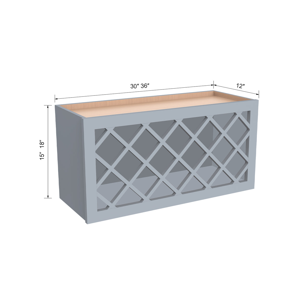 RTA Shaker Solid Wood Wine Rack Cabinets with Lattice Panels Wall Cabinet Gray for Kitchen Storage