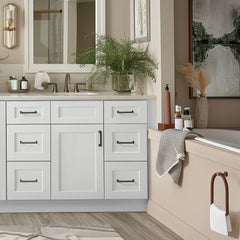 RTA Shaker Solid Wood Vanity Single Sink Base Cabinet Origami White With 6 Drawers for Bathroom Storage