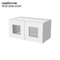 RTA Solid Wood Cabinet Shaker Origami White Glass Door Wall Cabinets for Kitchen Bathroom and Laundry Storage (Glass Insert Sold Separately)