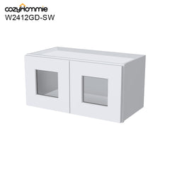 RTA Solid Wood Cabinet Shaker White Glass Door Wall Cabinets for Kitchen Bathroom and Laundry Storage (Glass Insert Sold Separately)