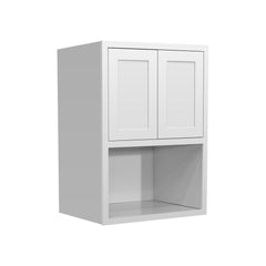 RTA Solid Wood Inset Wall Microwave Open Shelf Cabinets Origami White for Kitchen Storage