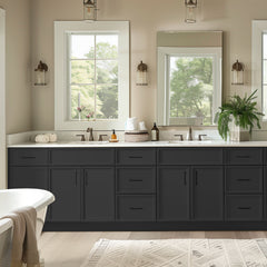 RTA Newtown Solid Wood Vanity Single Sink Base Cabinet Charcoal Black for Bathroom Storage, 3 Right Drawers, 1 False Drawer Front