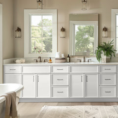 RTA Newtown Solid Wood Vanity Single Sink Bases Cabinet Origami White With Drawers On Both Sides for Bathroom Storage