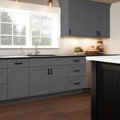 Shaker Pebble Gray Solid Wood RTA Sink Base Cabinet for Kitchen, 2 Doors 2 Fake Drawer Front