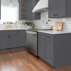 RTA Solid Wood Shaker Base Cabinet With 2 Doors, 2 Drawers and 1 Shelf Pebble Gray for Kitchen, Bathroom & Laundry Storage