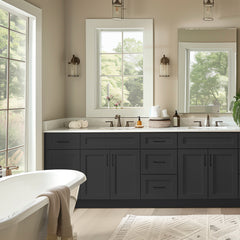 RTA Shaker Solid Wood Vanity Double Sink Bases With Central Drawers Charcoal Black for Bathroom storage