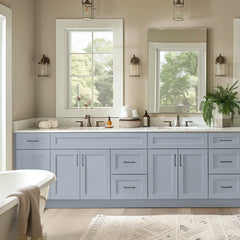 RTA Shaker Solid Wood Vanity Single Sink Base Cabinet Gray for Bathroom Storage, 2 Right Drawers, 1 False Drawer Front