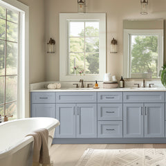 RTA Shaker Gray Solid Wood Vanity Double Sink Bases With Central Drawers for Bathroom storage