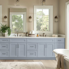 RTA Shaker Solid Wood Vanity Single Sink Base Cabinet Gray for Bathroom Storage, 2 Left Drawers, 1 False Drawer Front