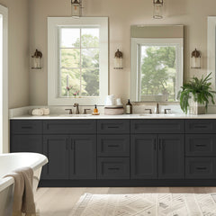 RTA Shaker Solid Wood Vanity Single Sink Bases Cabinet Charcoal Black With Drawers On Both Sides for Bathroom Storage