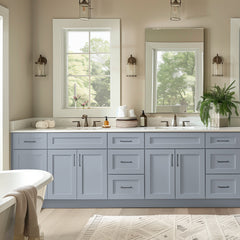 RTA Shaker Solid Wood Vanity Single Sink Bases Cabinet Gray With Drawers On Both Sides for Bathroom Storage