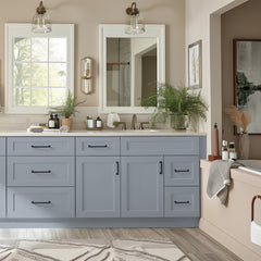 Belmont Gray RTA Vanity Single Sink Base Cabinet for Bathroom Storage, 2 Right Drawers, 1 False Drawer Front