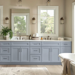 RTA Shaker Gray Solid Wood Vanity Single Sink Base Cabinet for Bathroom Storage, 3 Left Drawers, 1 False Drawer Front