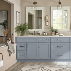 Belmont Gray RTA Vanity Single Sink Base Cabinet for Bathroom Storage, 2 Left Drawers, 1 False Drawer Front