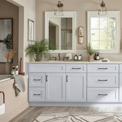 Belmont White RTA Vanity Single Sink Base Cabinet for Bathroom Storage, 2 Left Drawers, 1 False Drawer Front