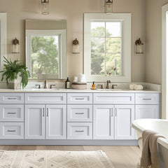 Shaker White RTA Solid Wood Vanity Single Sink Base Cabinet for Bathroom Storage, 3 Left Drawers, 1 False Drawer Front