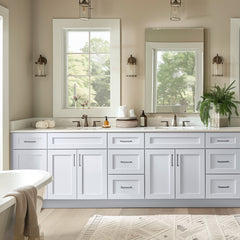 RTA Shaker Solid Wood Vanity Single Sink Bases Cabinet White With Drawers On Both Sides for Bathroom Storage