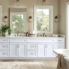 RTA Shaker Solid Wood Vanity Single Sink Base Cabinet White for Bathroom Storage, 2 Left Drawers, 1 False Drawer Front