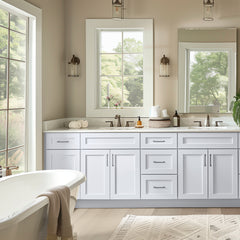RTA Shaker White Solid Wood Vanity Double Sink Bases With Central Drawers for Bathroom storage