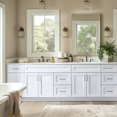 RTA Shaker Solid Wood Vanity Single Sink Base Cabinet White for Bathroom Storage, 2 Right Drawers, 1 False Drawer Front